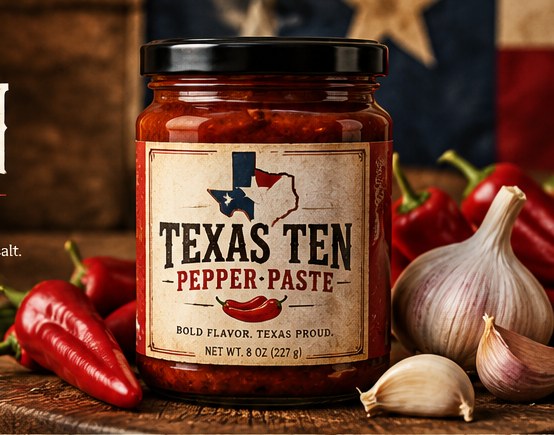 Concept Texas Ten pepper paste jar with peppers and garlic